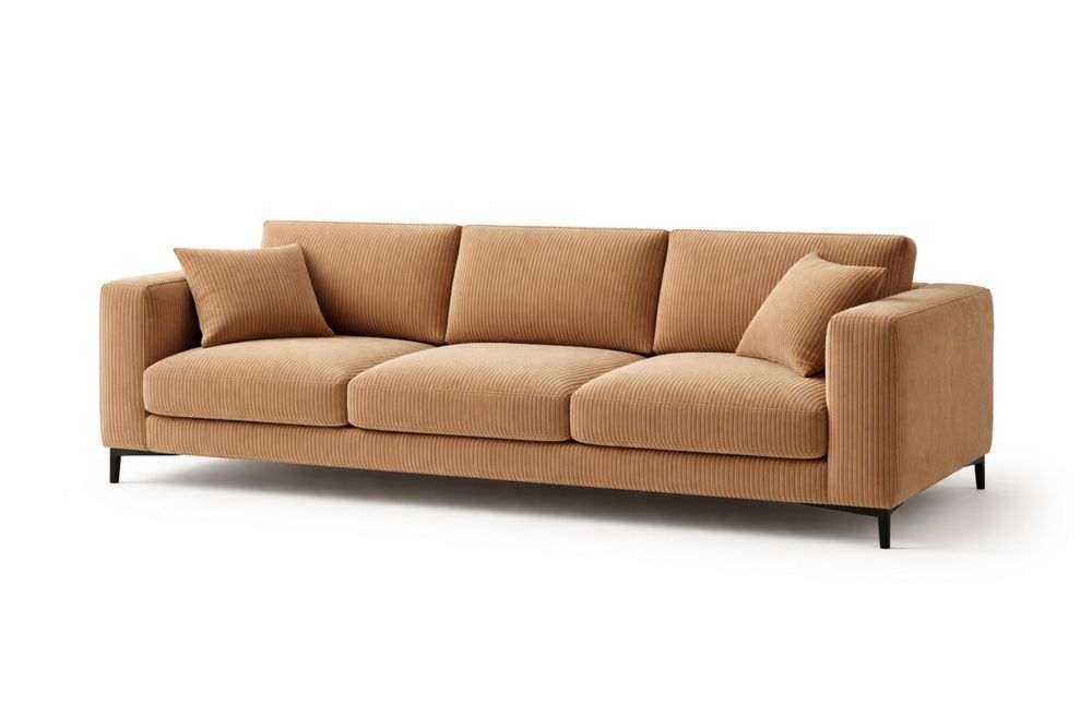 Corduroy 3-Seater Sofa Wide Brown