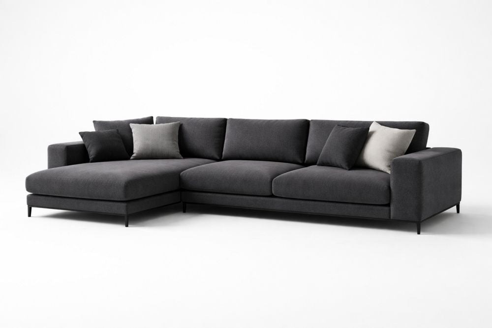 Sectional Sofa Fabric Upholstery with Chaise Dark Gray