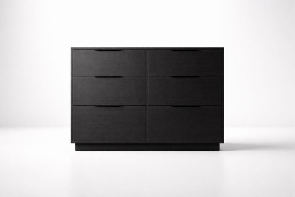 Black MDF 6-Drawer Dresser Length120cm x Width45cm x Height80cm