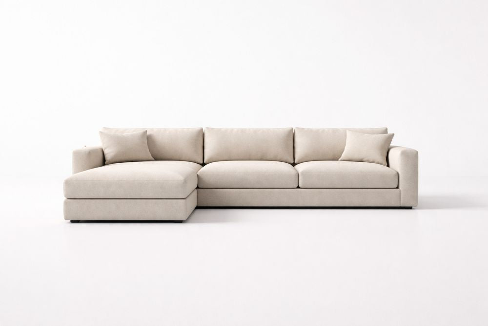 Beige Fabric Sectional Sofa with Chaise