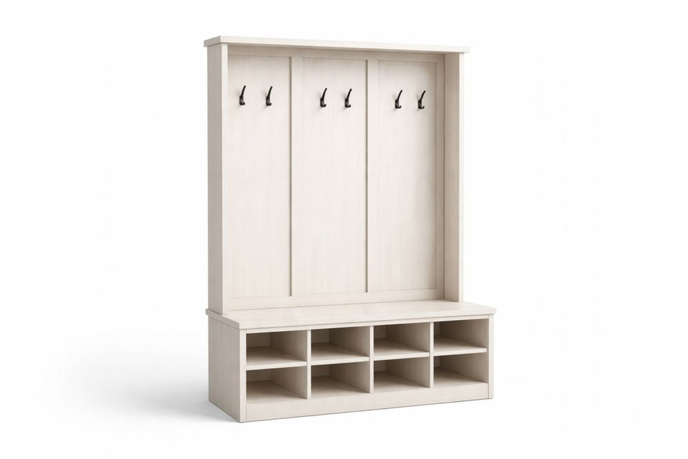 Particleboard Coat Rack with 6 Hooks and 8 Storage Cubes White