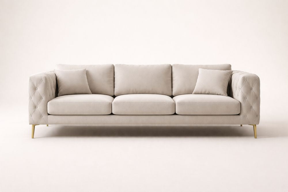 Beige Linen Sofa with Tufted Design