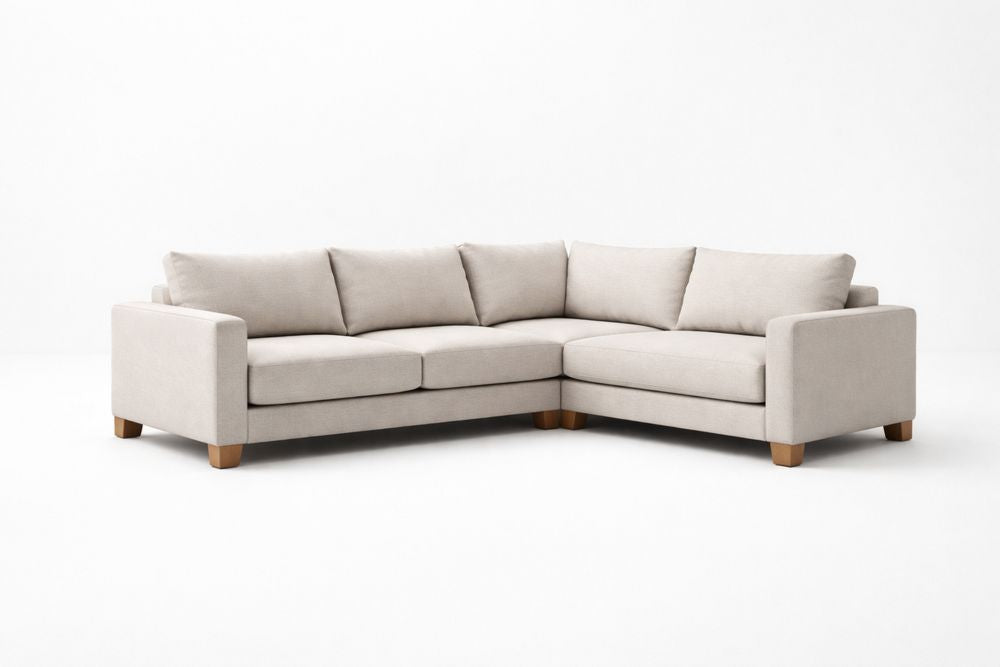 Beige Fabric L-Shaped Sectional Sofa with Wooden Legs Length 200cm x Width 200cm