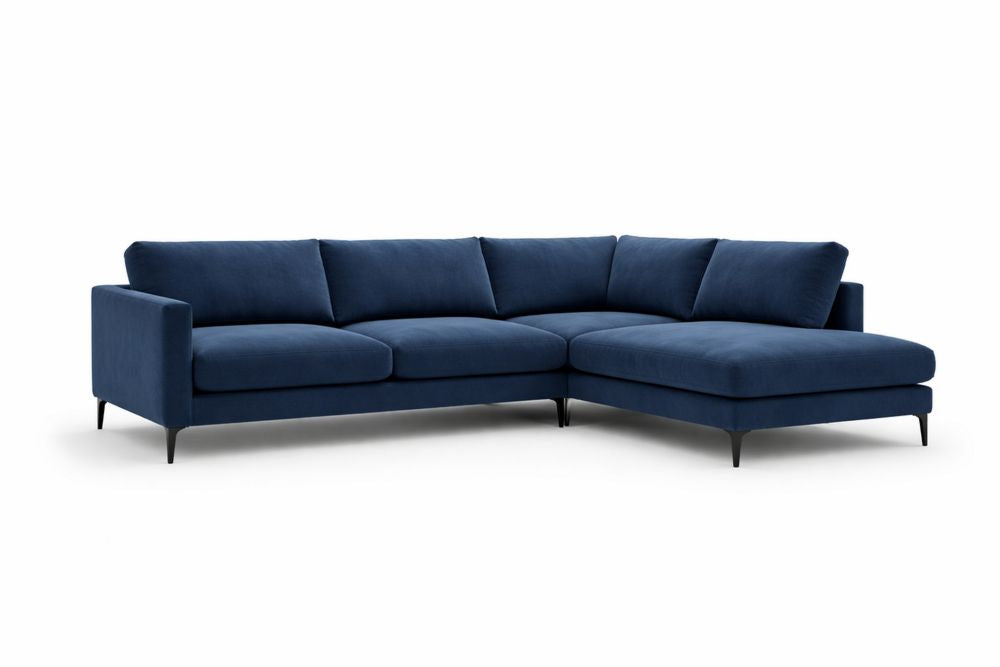 Navy Blue Polyester L-Shaped Sectional Sofa with Chaise