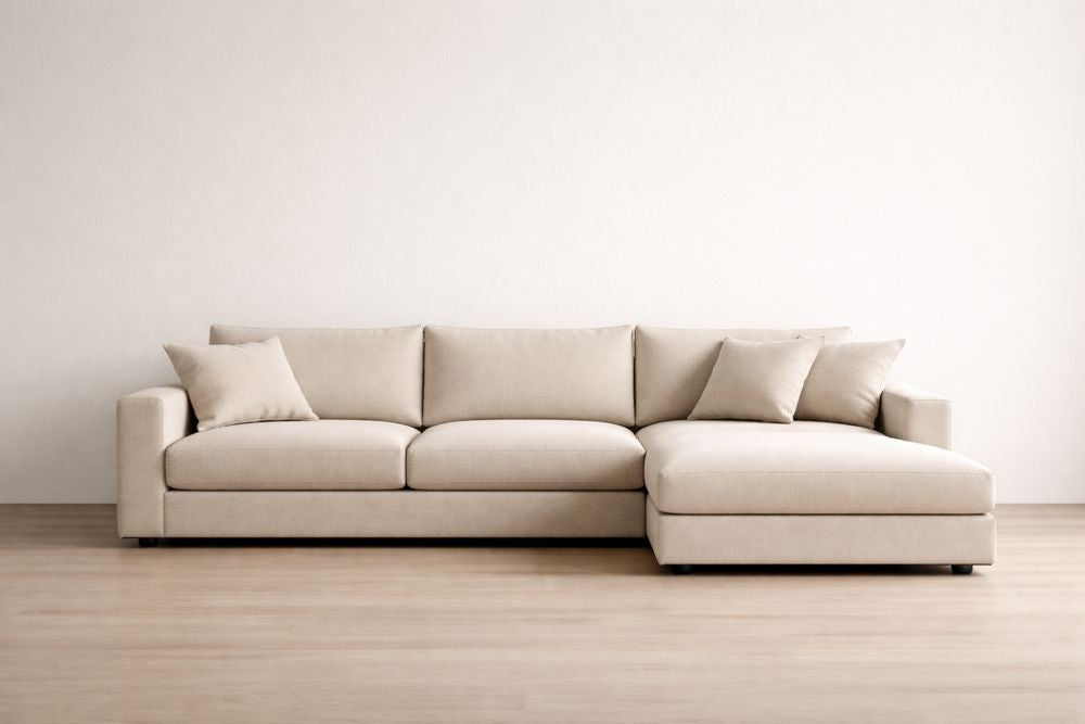 Beige Fabric Sectional Sofa with Chaise